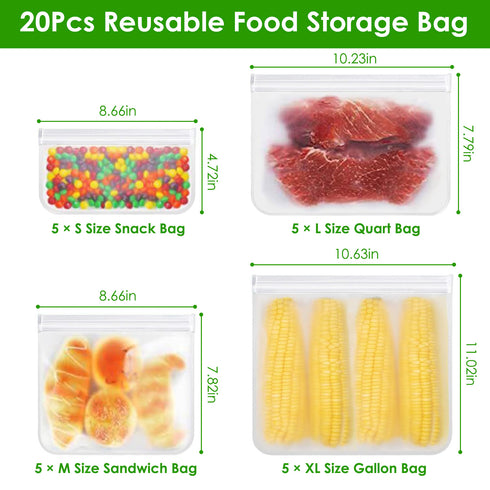 20Pcs Reusable Food Storage Bags