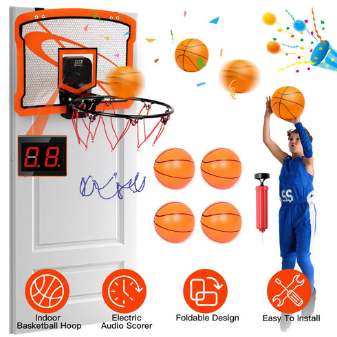 Indoor Mini Basketball Hoop Set w/ Audio Scorer