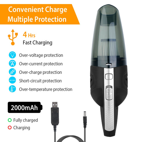 Car Handheld Vacuum Cleaner Cordless Rechargeable Hand Vacuum Portable Strong Suction Vacuum With Hose Nuzzle Brush For Dust Pet Hair