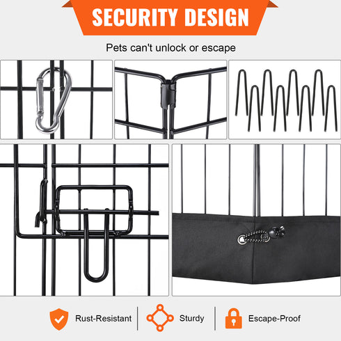 8-Panel Foldable Metal Dog Playpen (24in H) w/ Cover & Pad