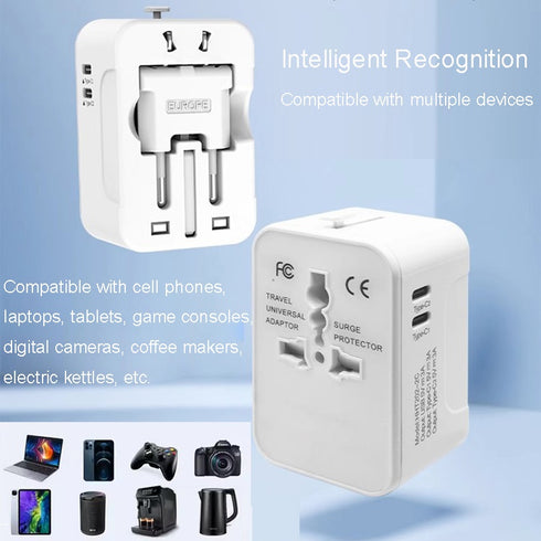 Universal Travel Adapter, Portable Worldwide All-in-One Plug Adapter With 3 USB