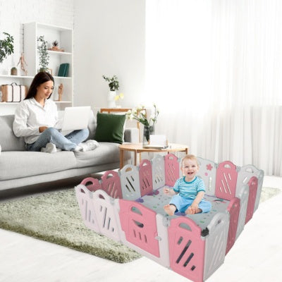 Panel Foldable Baby Playpen w/ Safety Lock Gate