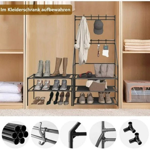 5-Tier Narrow Shoe Rack & Coat Rack Combo