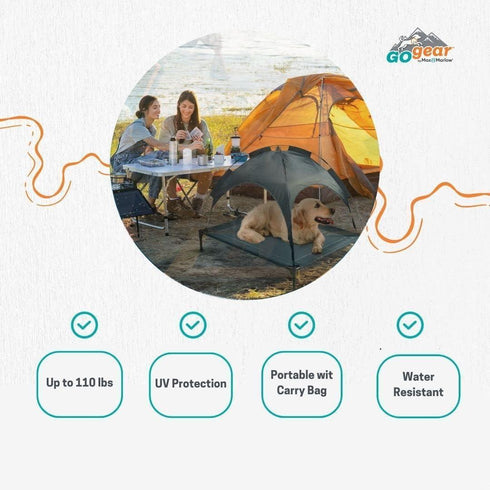 Outdoor Portable Grey Pet Dog Bed w/ Shade Awning