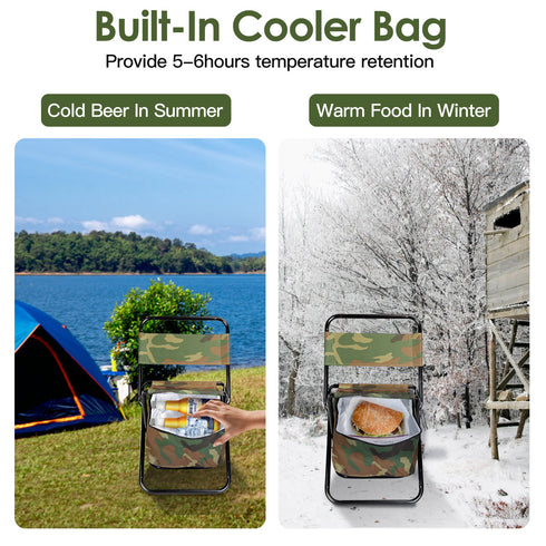 Foldable Fishing Chair w/ Backrest & Built-In Cooler Bag