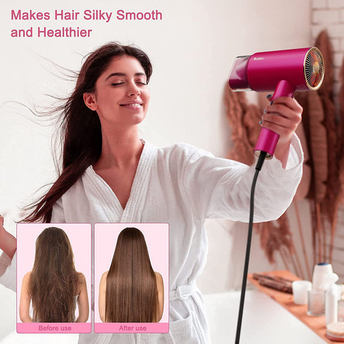 1800W Water Ionic Hair Dryer w/ Magnetic Nozzle - 3 Heat/2 Speed, Low Noise