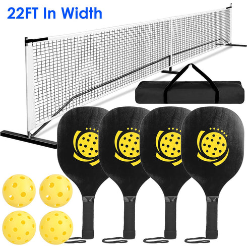 Portable 22ft Regulation Pickleball Net Set w/ 4 Paddles & Balls