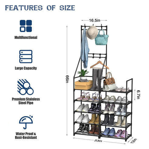 Double-Row Single-Hanging Coat and Shoe Rack Organizer