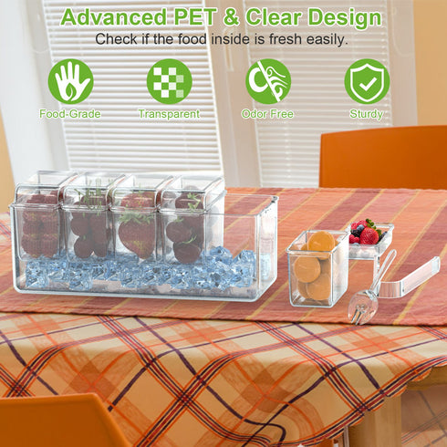 Ice Chilled Condiment Caddy Serving Tray w/ 5 Containers