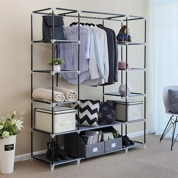 Portable Clothes Closet Wardrobe Storage Organizer w/ Non-Woven Cover