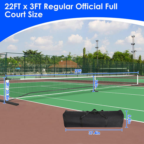 Portable 22ft Regulation Pickleball Net Set w/ 4 Paddles & Balls