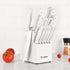 15 Pcs White Carbon Steel Kitchen Knife Set w/ Wooden Block, Sharpener & Scissors