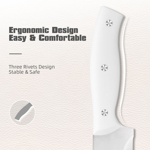 15 Pcs White Carbon Steel Kitchen Knife Set w/ Wooden Block, Sharpener & Scissors