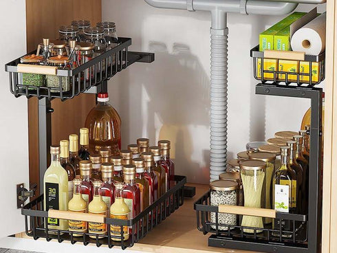 Metal Adjustable Height Two-Tier Under Sink Storage Rack