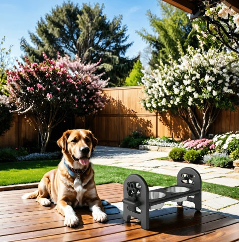 White Adjustable Pet Bowl - Travel Ready, Recycled Poly Lumber