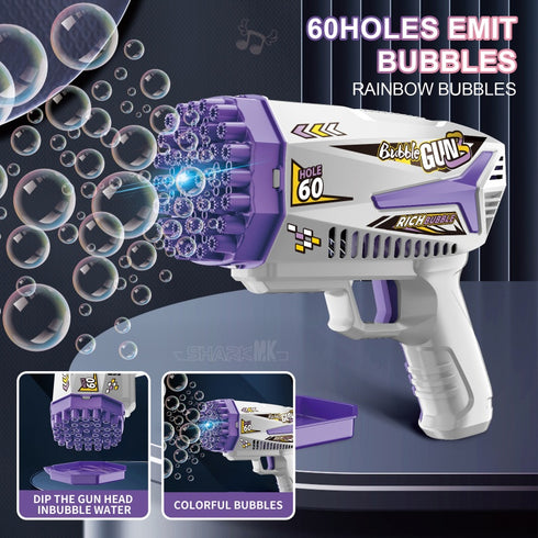 Purple 60-Hole Automatic Bubble Gun