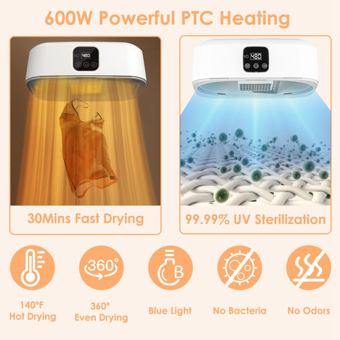 Portable Foldable Clothes Dryer w/ UV & Timer