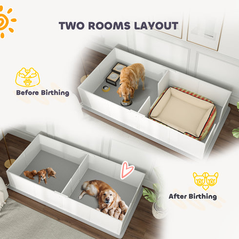 Whelping Box for Dogs & Puppies w/ Waterproof Pad & Adjustable Door