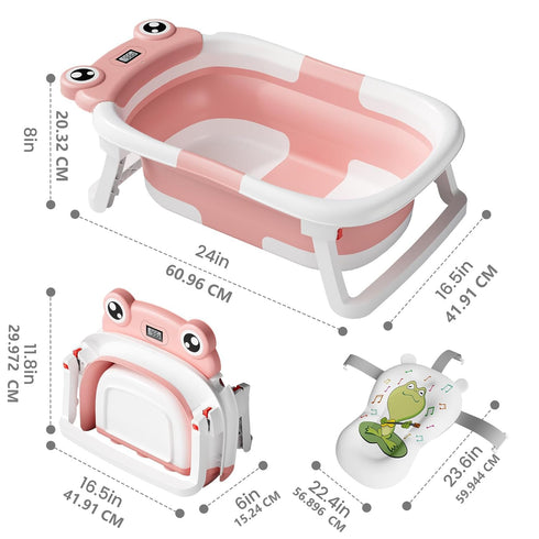 Foldable Baby Bathtub w/ Cushion & Thermometer