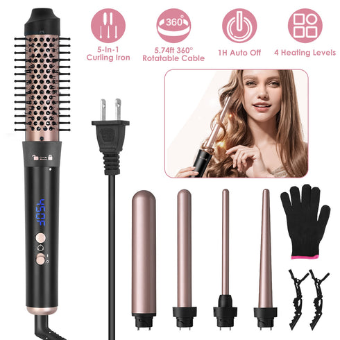 5-in-1 Interchangeable Curling Wand Set