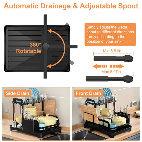 2-Tier Dish Drying Rack w/ Drainboard & Utensil Holder