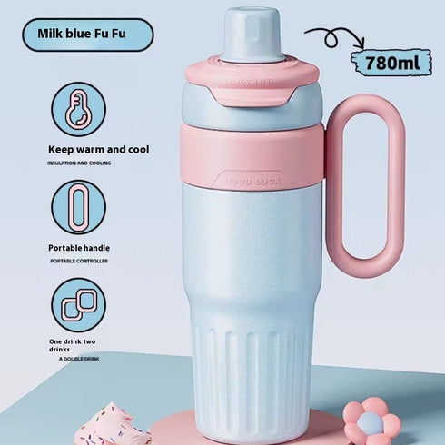 780ml Gradient Thermal Cup - Stainless Steel Straw Mug