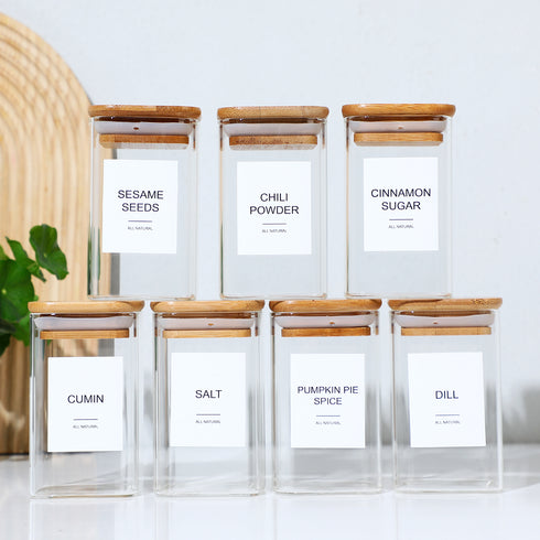 12 Pcs Square Spice Jars Set w/ 72 Stickers/Labels