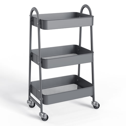 3-Tier Small Rolling Storage Cart w/ Locking Wheels & Metal Construction