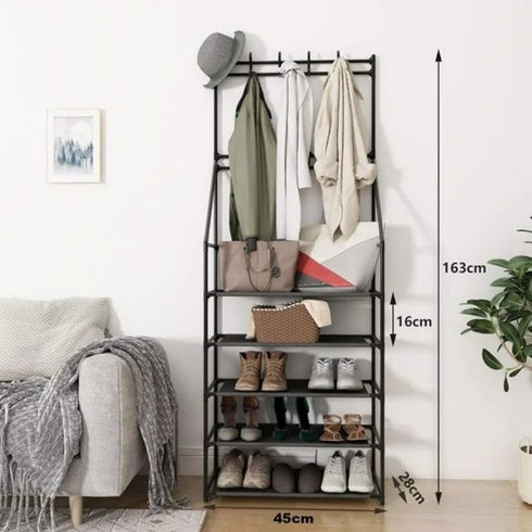 5-Tier Narrow Shoe Rack & Coat Rack Combo
