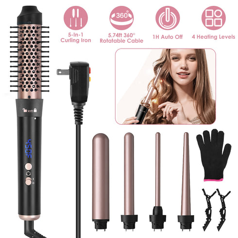5-in-1 Interchangeable Curling Wand Set