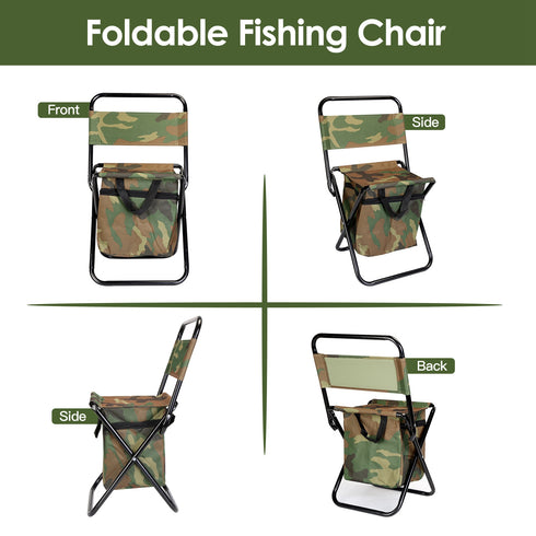 Foldable Fishing Chair w/ Backrest & Built-In Cooler Bag
