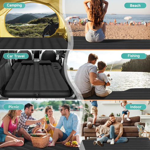 Inflatable Camping Bed Air Mattress (SUV Travel) w/ Pump & Pillows