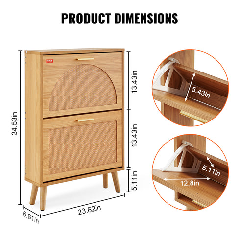 hoe Cabinet w/ 2 Flip Drawers - Rattan Doors