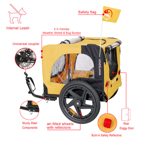 Yellow Outdoor Heavy Duty Pet Stroller & Dog Carrier w/ Bicycle Tow