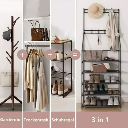 5-Tier Narrow Shoe Rack & Coat Rack Combo