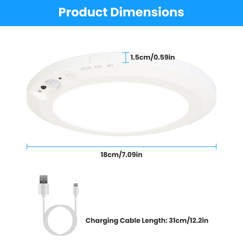 1Pack Magnetic Flush Ceiling Light Rechargeable Motion Sensor Ceiling Light Wireless Ceiling Light With Timer Remote Stepless Dimmable For Closet Stairs Garage Bathroom