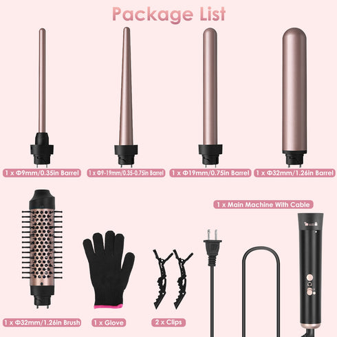 5-in-1 Interchangeable Curling Wand Set