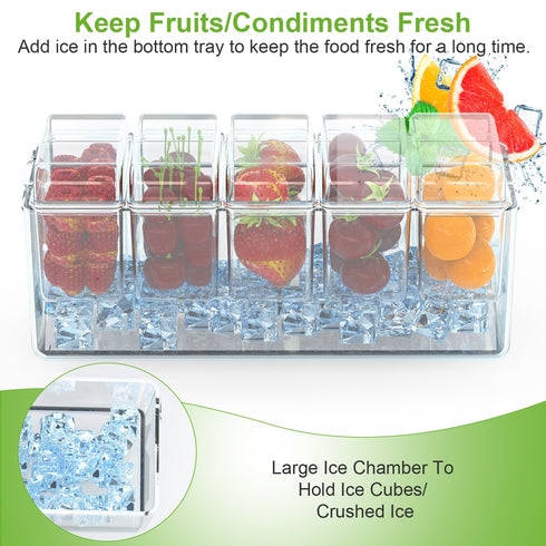 Ice Chilled Condiment Caddy Serving Tray w/ 5 Containers