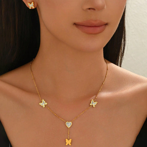 Gold Butterfly & Heart Jewelry Set