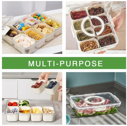 Split Service Tray w/ 8 Compartments for Snacks