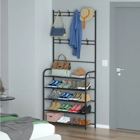 Coat Hat Rack Shoe Storage Shelf Hall Tree Combo