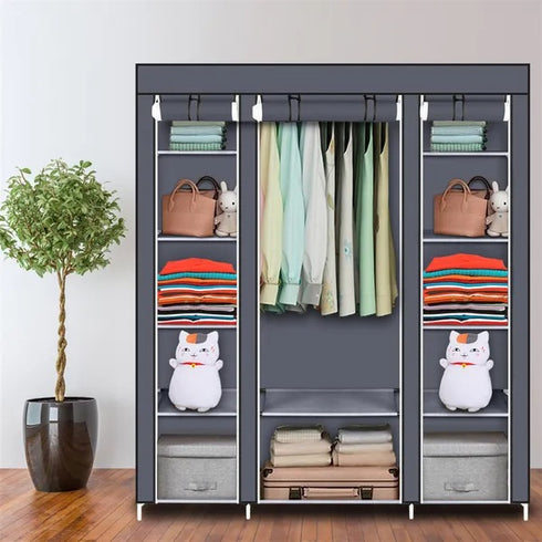 Portable Clothes Closet Wardrobe Storage Organizer w/ Non-Woven Cover