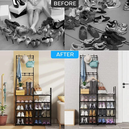 Double-Row Single-Hanging Coat and Shoe Rack Organizer