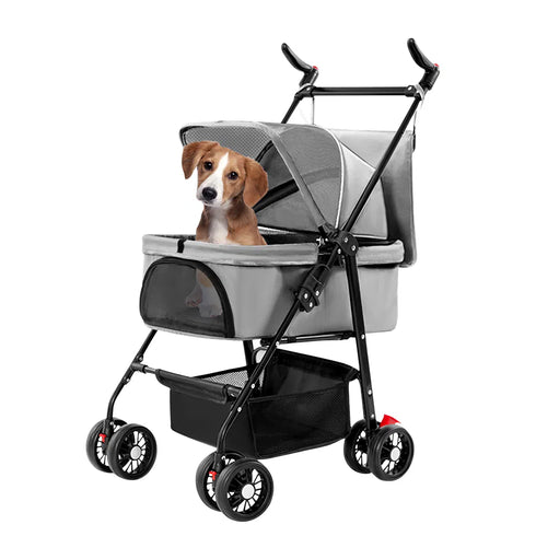 4 Wheels Pet Stroller Foldable Carrier w/ Removable Liner & Basket