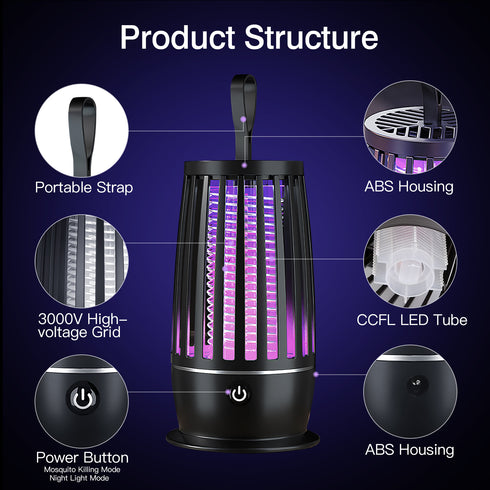 Rechargeable Bug Zapper Lamp w/ Night Light