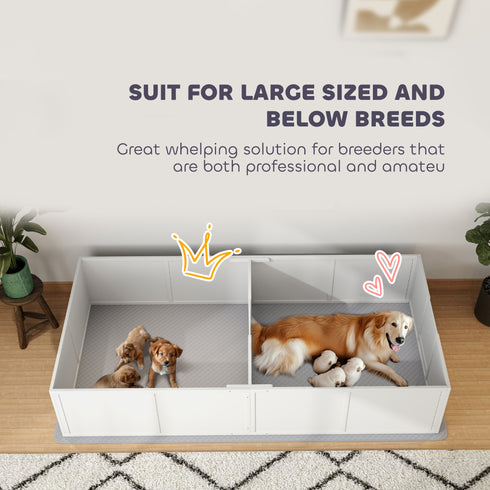 Whelping Box for Dogs & Puppies w/ Waterproof Pad & Adjustable Door