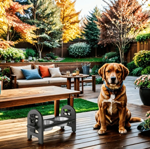 White Adjustable Pet Bowl - Travel Ready, Recycled Poly Lumber