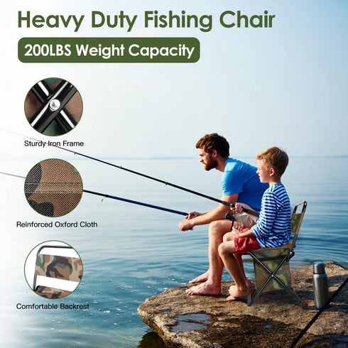 Foldable Fishing Chair w/ Backrest & Built-In Cooler Bag