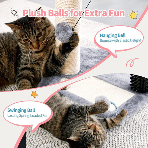 Small 4-in-1 Cat Tree Tower w/ Self-Groomer & Sisal Post