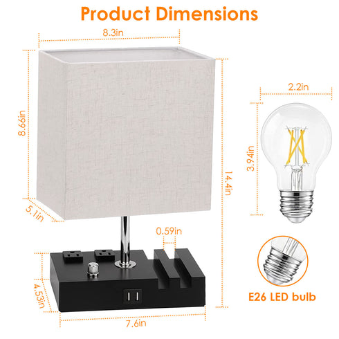 Dimmable Table Lamp w/ Dual USB Ports & Power Outlets